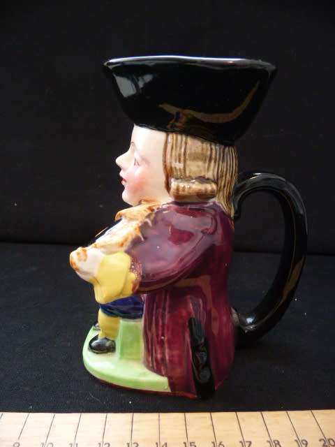 Vintage Hand Painted Porcelain Figurine Mug French Fiddle Player.  13 cm high.