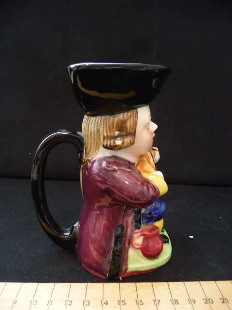 Vintage Hand Painted Porcelain Figurine Mug French Fiddle Player.  13 cm high.