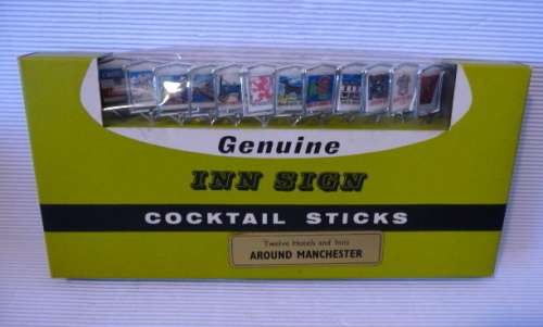 Vintage 1960`s Genuine Inn Sign Cocktail Sticks 12 Hotels Inns Around Manchester. Unopened.