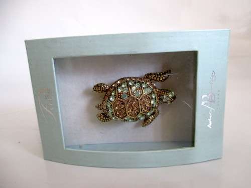 Decorated Turtle Brooch Costume Jewelry. Made in London by Buckley Jewelry. In Box.