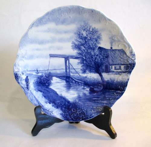 Vintage Delft Blue and White Cake/Wall Hanging Plate with GJH Poggenbeek well known painting.