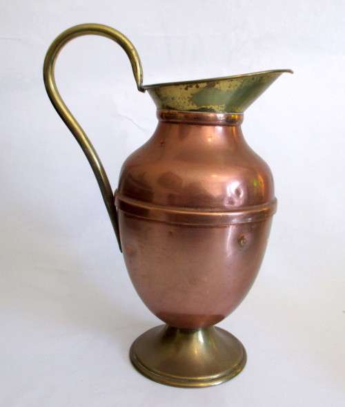 Two Tone Vintage Yellow and Red Copper Pitcher. Lovely item.