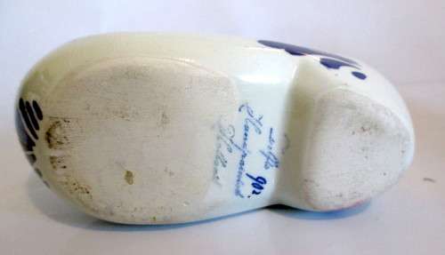 Vintage Delft Blue and White Porcelain Clog Ashtray, Holland Windmill. Makers Mark.