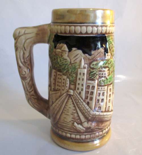 Interesting Vintage Embossed Porcelain Beer Tankard. No Markings. Spotless.
