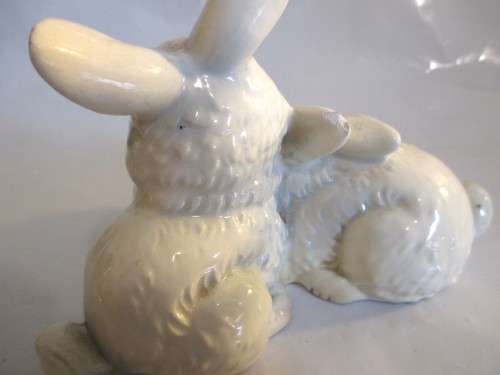Vintage W. Germany Goebel Bunnies Figurine. Please note chip on ear and glaze scratches as per photo
