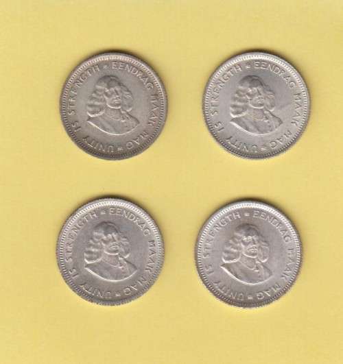 Full Set of Four Five Cent Coins. Silver