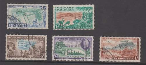 1953 Southern Rhodesia Rhodes Centenary Set of 5 used 12d to 1S Stamps SG715