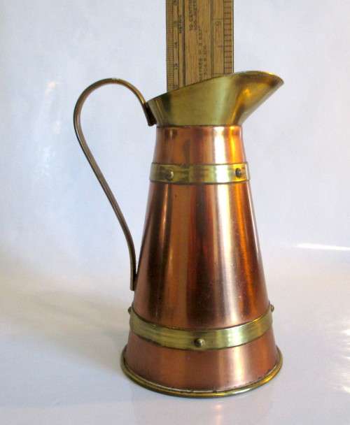 Vintage Red Copper and Brass Pitcher. Lovely Item, Made in England. 17 cm high.