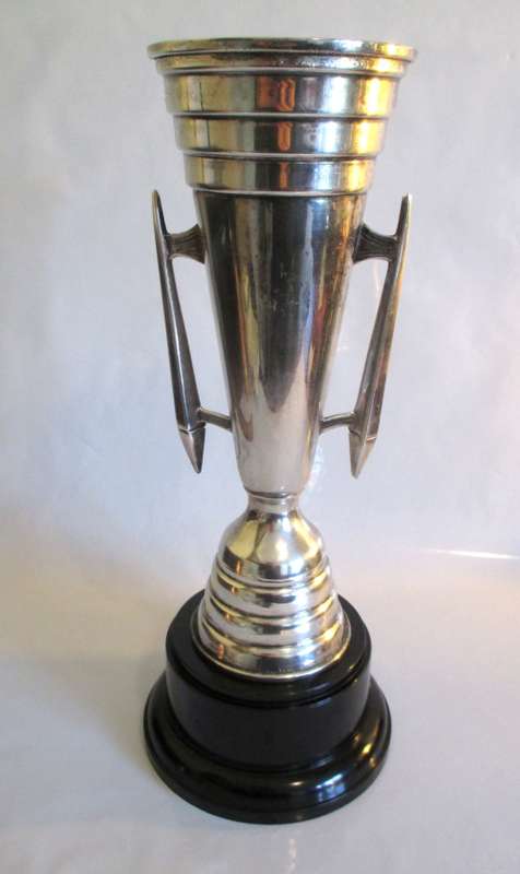 Large Vintage EPNS Silverplate Handled Trophy on Bakelite Stand. Engraved. Plate very Good. 30cm.