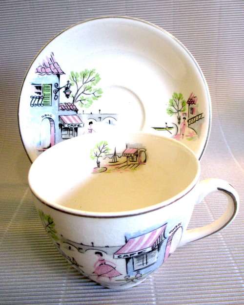 Vinyage Alfred Meakin Cup and Saucer. Street Cafe Scene.