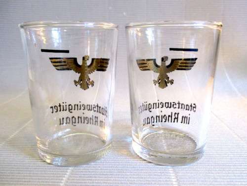 TWO Vintage Staatsweingüter im Rheingau German Shot Glass Eagle Motif