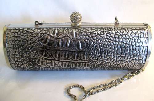 Stunning Vintage 100% Leather Skin Silver/Black Evening Clutch Bag. Made in Taiwan.