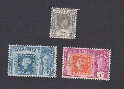 Set of Three Kind George VI Mauritius Stamps