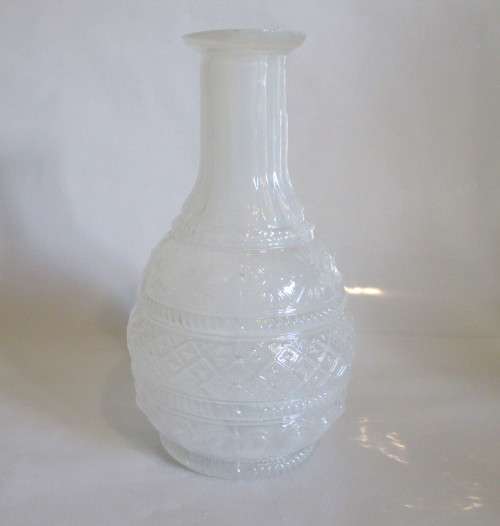 Vintage Milk Colored Lass Vase with Embossed Pattern. 18cm high.