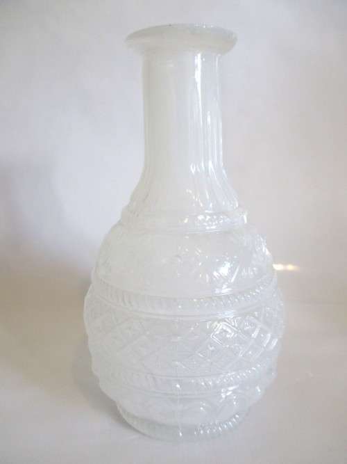 Vintage Milk Colored Lass Vase with Embossed Pattern. 18cm high.