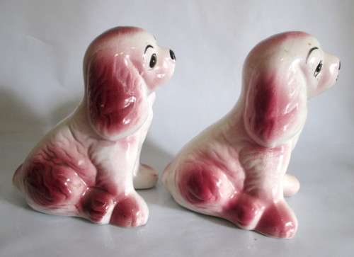 Large Vintage Set of Two Glazed Ceramic Dog Figurenes. Cute. 17cm high