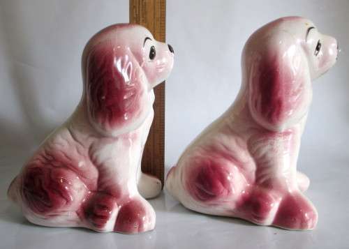 Large Vintage Set of Two Glazed Ceramic Dog Figurenes. Cute. 17cm high