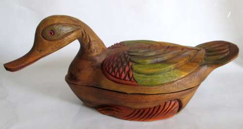 Vintage Handcarved and Painted Duck Dish/Bowl with Lid. Exceptional.