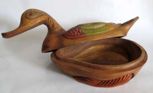 Vintage Handcarved and Painted Duck Dish/Bowl with Lid. Exceptional.
