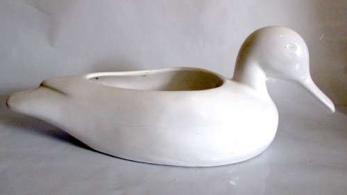 Vintage Large White Ceramic Duck Planter.