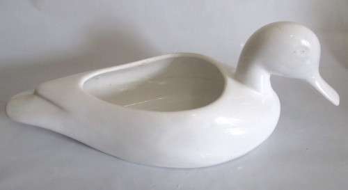 Vintage Large White Ceramic Duck Planter.