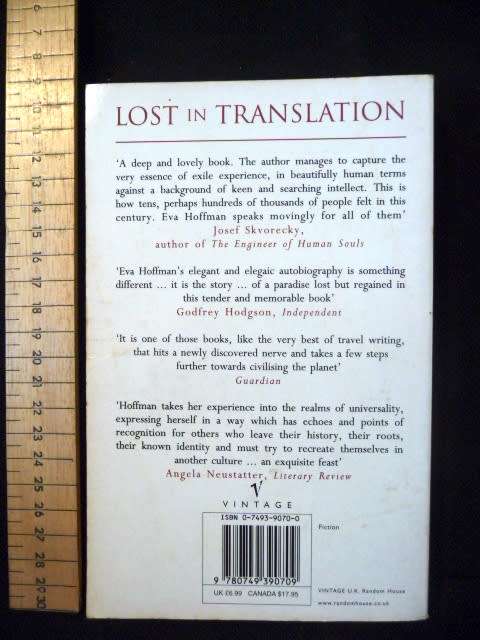 Lost in Translation: A Life in a New Language. Eva Hoffman. 1998.  Good Condition.