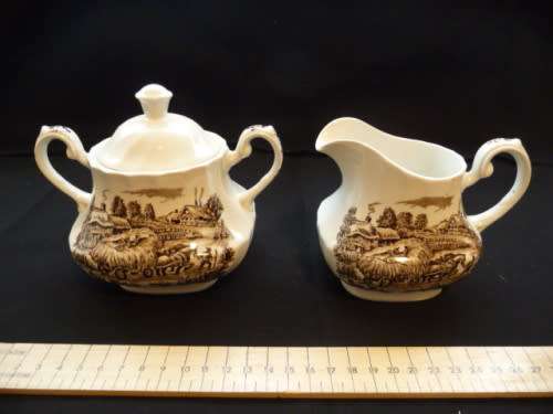 Ridgeway "Ironstone" Staffordshire Sugar Pot & Milk Jug. Spout small chip