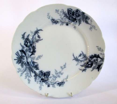 Vintage Johnson Bros Semi-Porcelain dinner plate with Paris pattern in blue, floral transfers.