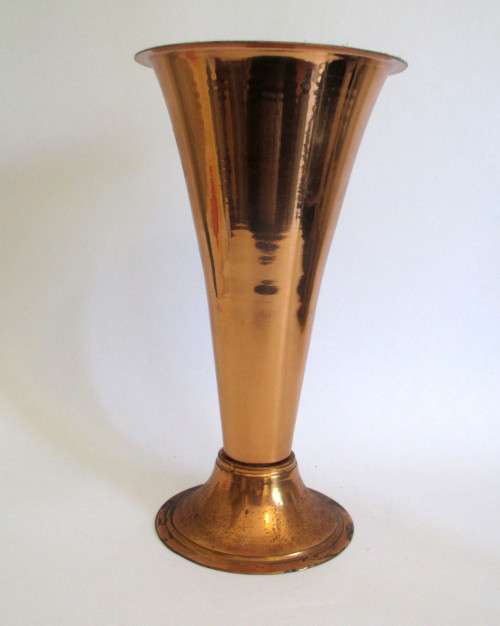 VIntage Stylish Red Copper Flute Flower Vase. 23cm high.