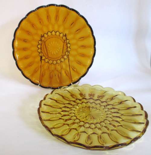 Two Vintage Amber Glass Serving Dishes/Cake Plates