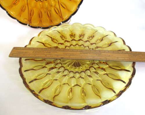 Two Vintage Amber Glass Serving Dishes/Cake Plates