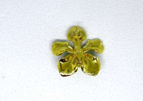 Vintage Gold Toned Orchid Brooch with Enamel Finishes.