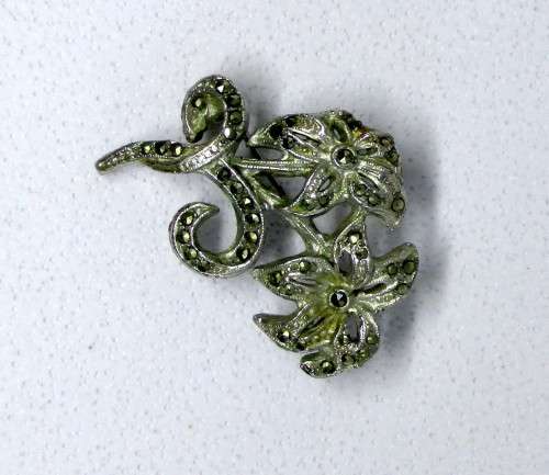 Vintage Marcasite Silver-Tone Flower Brooch