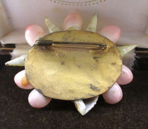 Vintage Antique Handmade Seashell Brooch in Box. Lovely Item.