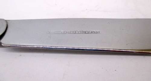 Set of Six Vintage Stainless Cromium Plate Fish Knives. Bone Handles.