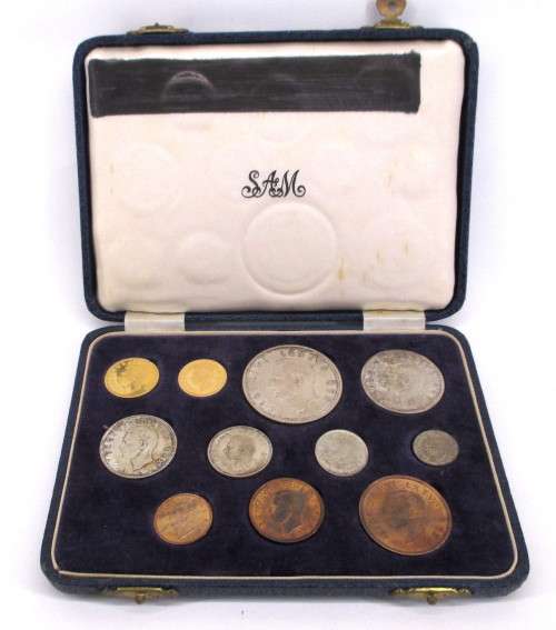 1952 Toned LONG Proof Set (with GOLD Pound and Half Pound) Union of South Africa in Original SAM box