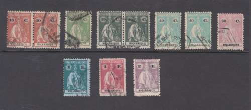 Lot of 11 1914-26 Mozambique Ceres papel Porcelana Stamps