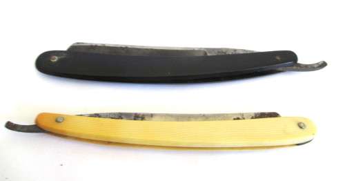 TWO ANTIQUE STRAIGHT CUT THROAT RAZORS. SOLINGEN - CARL SCHLIEPER AND BISMARCK.
