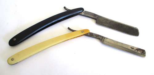TWO ANTIQUE STRAIGHT CUT THROAT RAZORS. SOLINGEN - CARL SCHLIEPER AND BISMARCK.