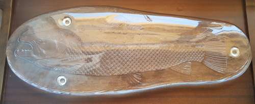 Large Heavy Handmade ItalGlass Fabrique Alamain Glass Fish Serving Dish Plate Footed 57,5 x 22cm