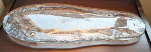 Large Heavy Handmade ItalGlass Fabrique Alamain Glass Fish Serving Dish Plate Footed 57,5 x 22cm