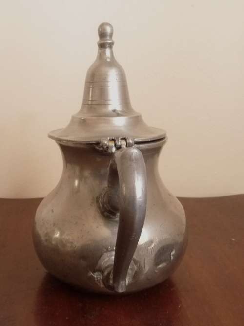 Antique Marked Pewter Kettle. Please note repairs. Still a very nice item.  19cm high.