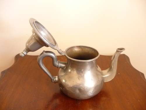 Antique Marked Pewter Kettle. Please note repairs. Still a very nice item.  19cm high.