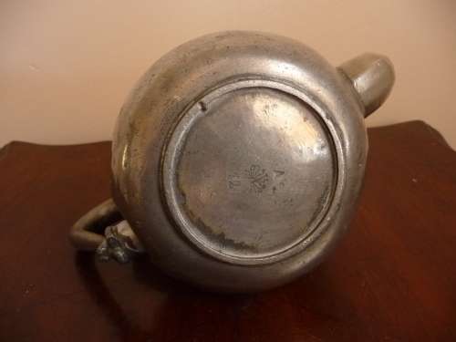 Antique Marked Pewter Kettle. Please note repairs. Still a very nice item.  19cm high.