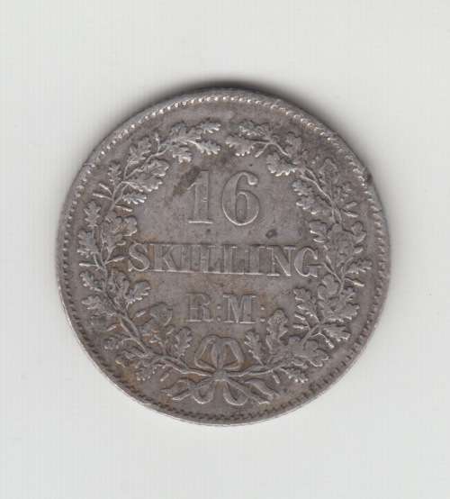 Denmark 16 skilling 1856, `King Frederick VII (1848 - 1863)` Silver Coin