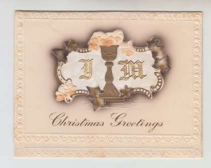 Antique Personalised Embossed Christmas Card. Gold lettering Message/Poem inside. Unused. Smart.
