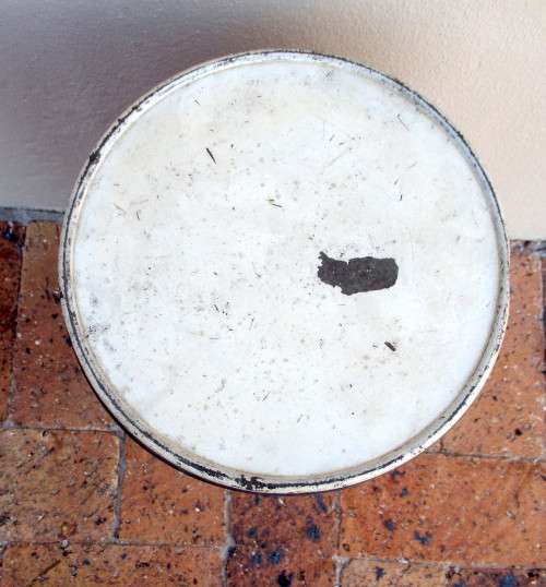 VINTAGE LARGE (TALL) AND GORGEOUS RED AND WHITE STRIPED TIN STORAGE CONTAINER WITH LID. 63x23 cm
