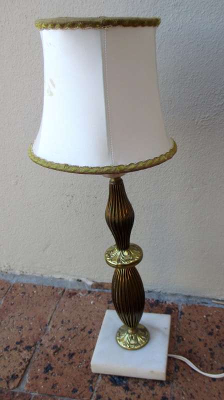 Vintage Marble and Brass Table Lamp with Original Shade. 42cm high.