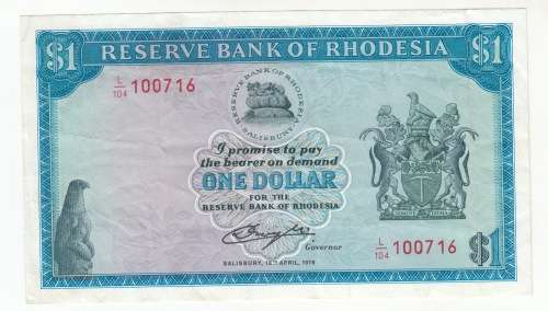 1978 Rhodesia One Dollar Banknote