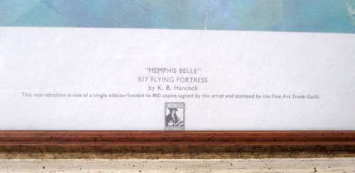Memphis Belle B17 Flying Fortress Numbered Print Framed  Photographed and Signed by K B Hancock